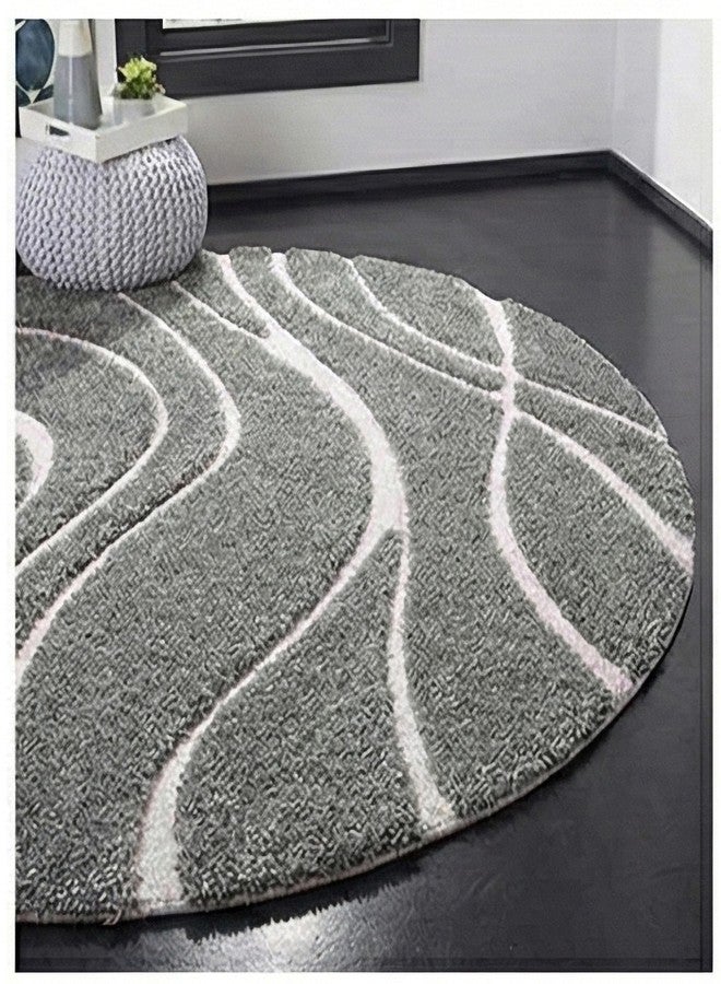 RUGEDGE Gray Geometric Round Shaggy Rug - Fluffy Carpet for Living Room,Bathroom Door mats Anti Slip Circle Area Carpet, Hallway, Kitchen, Circle Area Carpet (4 Ft Round) - Image 4